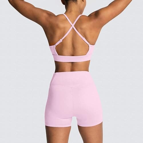 IWEMEK Women's Workout Sets 2 Piece Yoga Outfits High Waisted Biker Shorts and Cross Back Sports Bra Gym Set thumbnail 2