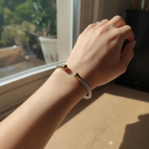 OSIRIDEH2 Stainless Steel Twisted Cable Wire Bracelets Adjustable Open Cuff Bangle Bracelet Vintage Jewelry Gift for Women thumbnail 2