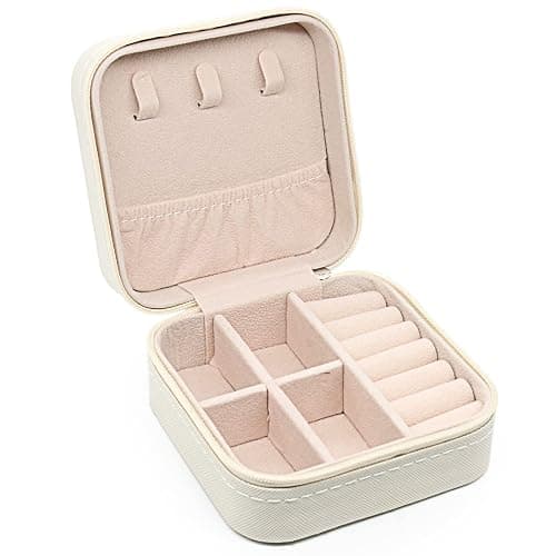KEINE MARKE Small Jewelry Box, Travel Portable Jewelry Case for Ring, Pendant, Earring, Necklace, Bracelet Organizer Storage Holder Boxes (White*2) thumbnail 4