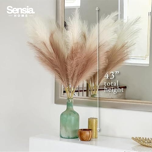 43"/3.6 ft Faux Tall 3Pcs Fluffy Large Pampas Grass Boho Decor-Floral Pompas Stems for Decoration-Feather Floor Vase Filler-Long Artificial Fake Dried Flowers for Home & Room (Beige & Brown) thumbnail 3