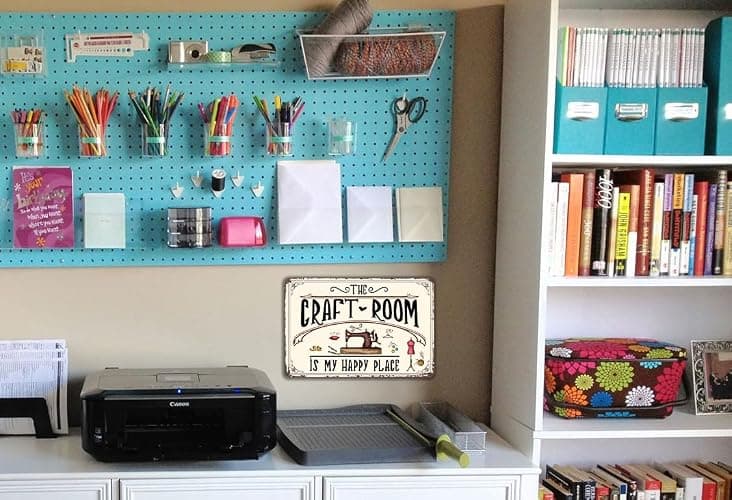 The Craft Room Is My Happy Place Sign Retro Vintage Metal Sign Wall Decor for Home Sewing Room Craft Room Wall Decor Art 8x12 inch thumbnail 7