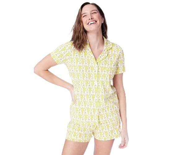 Fun Monkey Print Pajama Set for Women, Preppy Sleepwear, Roller Rabbit Style Lounge Wear - Image 1