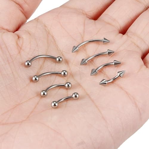 Dyknasz Eyebrow Piercing Jewelry Surgical Steel Curved Barbell Tiny Eyebrow Ring Vertical Labret Lip Jewelry Ear Rook Navel Small Belly Button Ring for Women Men 20g 16g 6mm/8mm/10mm/12mm thumbnail 7