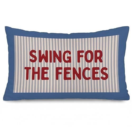 SkyCozy Motivational Swing for the Fences 12x20 Pillow Cover, Vintage Blue Striped Baseball Sports Decorative Throw Pillow Covers Pillowcases for Kids Toddler Boy Nursery Room Bedroom Playroom Decor - Image 1