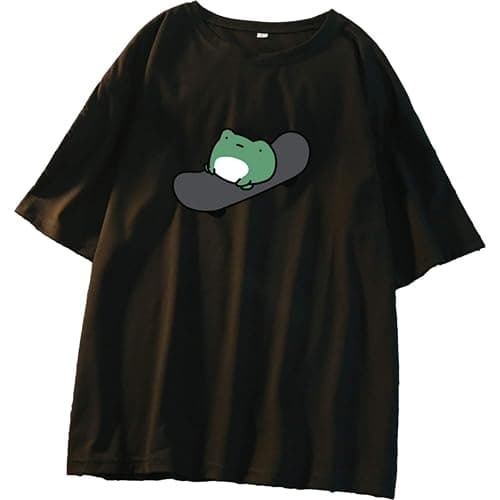 Skateboard Frog Summer Women Short Sleeve T-Shirt Cartoon Printing Pattern Kawaii Korean Tops - Image 1