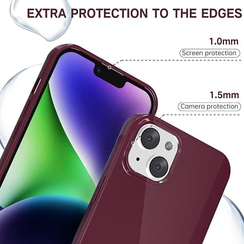 Svanove for iPhone 13/ iPhone 14 Case Silicone, Glossy Soft Rubber Gel Jelly Cute Protective Plastic Simple Plain Phone Case Cover for Women Girl, Slim Thin Flexible Shockproof TPU, Burgundy Wine thumbnail 3