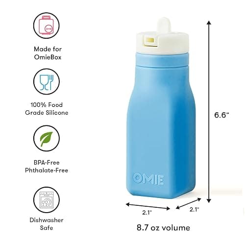 Omie OmieBox Reusable Silicone Water Bottle - 8.7 oz, Straw Top, BPA-Free & Phthalate-Free, Leak-Proof (Blue) (OmieBox Sold Separately) thumbnail 3