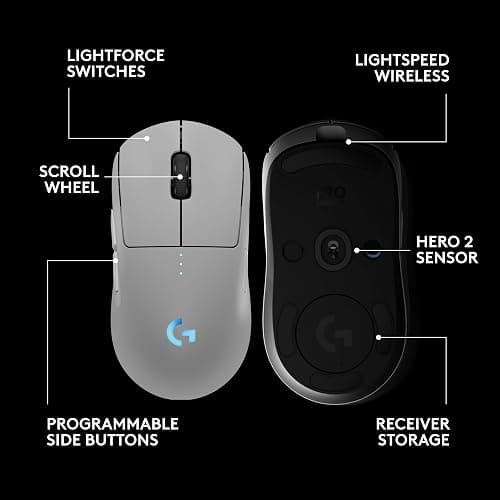 Logitech G PRO 2 Lightspeed Wireless Gaming Mouse, Right- or Left-Handed Mouse with up to 4 Customizable and Switchable Magnetic Side Buttons, 44K DPI Sensor, USB-C Charging, for PC/Mac - White thumbnail 6