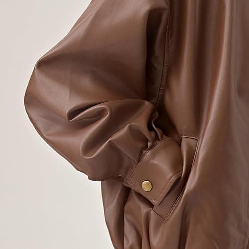 OrbiflexY Womens Oversized Faux Leather Bomber Jacket Fashion Motorcycle Coats Outfits Clothes Y2k Tops thumbnail 5