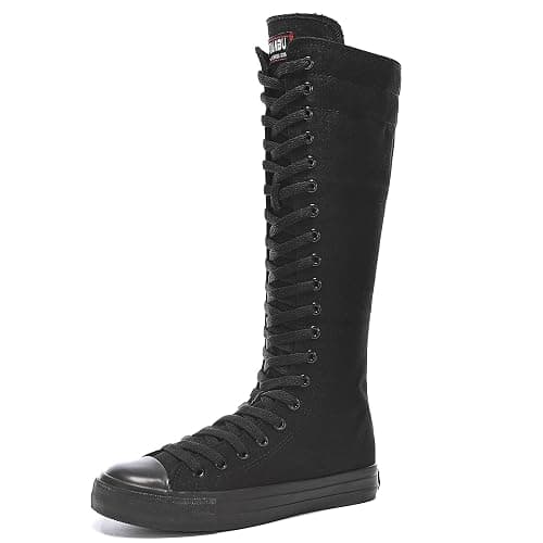 Momuk Women's Fashion Lace Up Knee High Canvas Zip Boots Girls Fancy School Shoes thumbnail 5