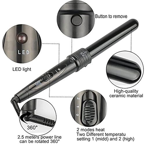iMissiu Tourmaline 3 in 1 Curling Wand Set with 3 Interchangeable Curling Iron Ceramic Barrels with Heat Resistant Glove – Black thumbnail 3