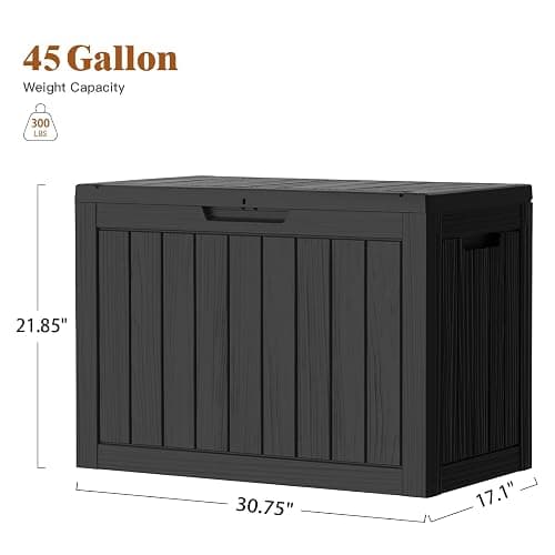 Treillage Tale Outdoor Storage Deck Box, 45 Gallon Outside Storage Box Waterproof Deck Box, Lockable Patio Storage Box UV-Resistant for Garden Furniture, Black thumbnail 3