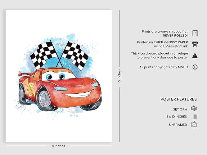 Nistio® Cars Movie Poster Prints, Cars Movie Poster Wall Art Decor, Lightning McQueen, Set of 6, 8x10 inches (Unframed) thumbnail 3