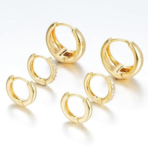 3 Pairs Gold Hoop Earrings Set for Women, 14K Gold Plated Hypoallergenic Lightweight Small Huggie Earrings for Gift thumbnail 3