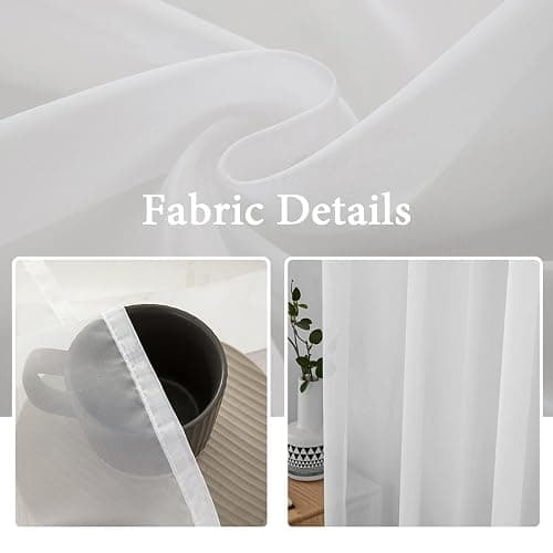 MIULEE 2 Panels White Sheer Curtains for Living Room 54 X 84 Inches | Window, Solid Color, Elegant Window Voile Panels, Bedroom, Living Room, Drapes, Treatment thumbnail 3