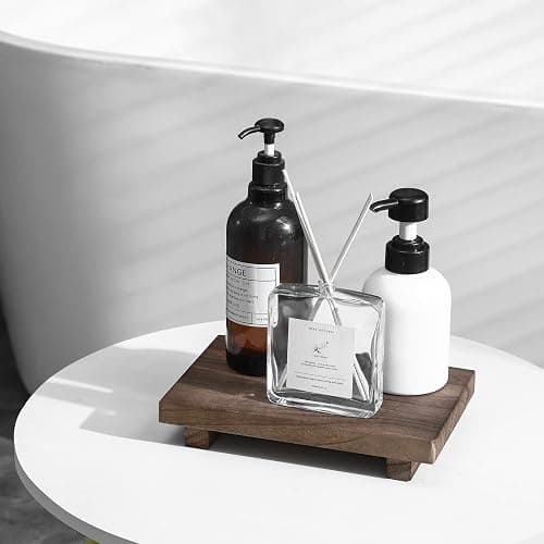 zoocatia Small Wood Tray Pedestal Stand Farmhouse Bathroom Decor Decorative Wooden Riser Kitchen Soap Dish Holder for Vanity, Counter, Sink, 9" x 5.9" - Walnut thumbnail 2