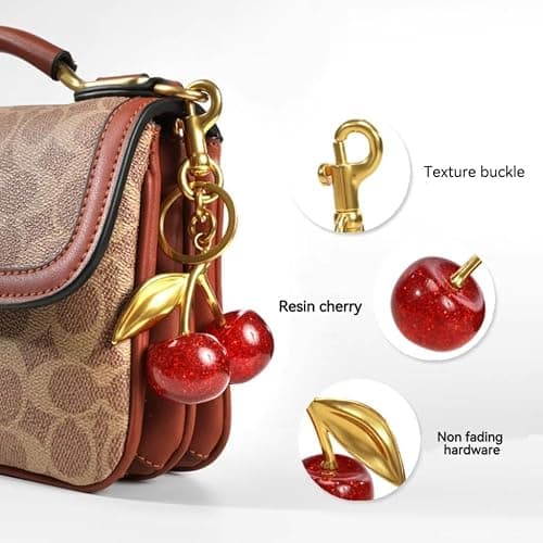 LICZINOIZO Adorable Cherry Keychain for Purses - Cute Leather Bag Charm for Women, Fashion Keyring Accessory for Handbags, Car Keys & More thumbnail 2
