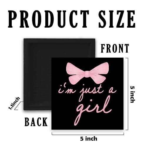 CUANFDDSF Trendy Black Pink Bow Coquette Room Decor Wooden Box Sign, Coquette Party Decor, Girls Room i’m Just a Girl Girly Bowknot Signs for Home Dorm Wall Desk Shelf Tabletop Decoration thumbnail 3