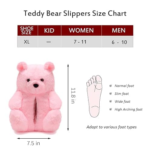 DOVORSY Women's Christmas Teddy Bear Slippers,Winter Fuzzy Cute Indoor House Slippers with Cushion,Fluffy Cartoon Bedroom Shoes,Cozy Warm Gifts for Women,Men,Ladies,Girls (Size 7-11) thumbnail 4