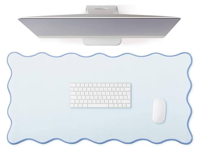 Hahafelt Scalloped Desk Mat Large Scalloped Piping Cute Desk Mat Aesthetic Preppy Table Pad Large Nonslip Pad with Edge Stitching Waterproof Gaming(Blue,31.5 x 15.75 Inches) - Image 1