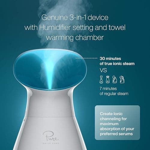 Pure Daily Care NanoSteamer Large 3-in-1 Nano Ionic Facial Steamer with Precise Temp Control - Humidifier - Unclogs Pores - Blackheads - Spa Quality - Bonus 5 Piece Stainless Steel Skin Kit (Teal) thumbnail 3