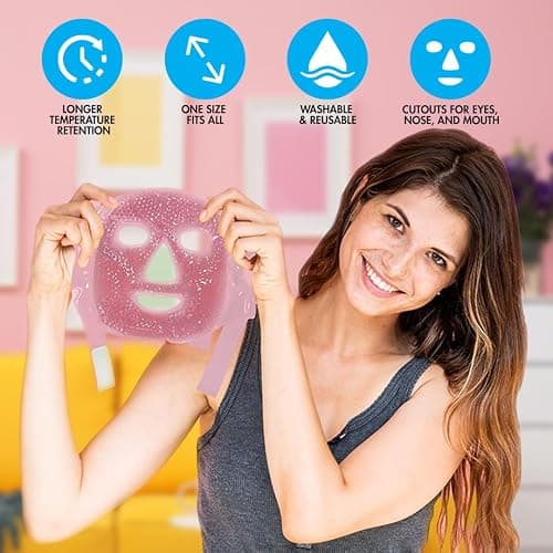 Perfect Remedy Face Ice Pack, Reusable Hot & Cold Ice Face Mask, Gel Compress for Helping with Puffy Eyes and Swelling Conditions, Facial Spa Cooling Mask for Women and Men (Pink) thumbnail 6
