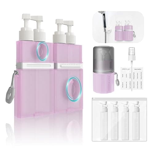 YOTIME 4in1 Travel Dispenser Bottle, TSA Approved Travel Size Containers | TSA Approved, Vacuum Suction for Smooth Walls, Leak-Proof, Ideal for Hotel, Gym, Camping, Pink - Image 1