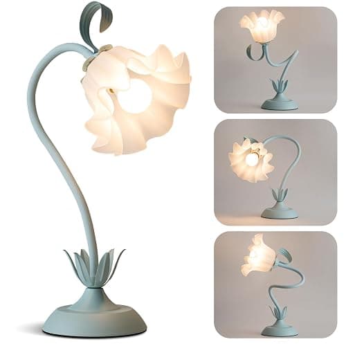WERFOP Flower Table Lamp Cute Desk Lamp for Bedroom Home Decor (Blue) | LED Reading Lamp with 3 Color Modes for College Dorm Room Nightstand & Living Room - Image 1