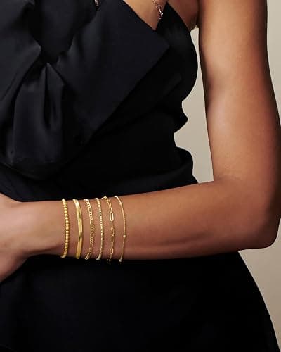 DEARMAY Gold Bracelets for Women Waterproof, 14K Gold Plated Jewelry Sets Trendy Thin Dainty Stackable Cuban Link Paperclip Chain Bracelet Pack Fashion Accessories Gifts for Womens thumbnail 4