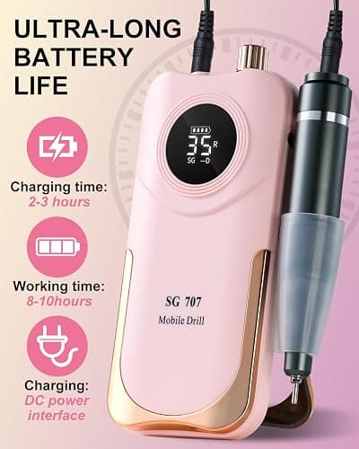 Professional Nail Drill Kit 35000RPM Clip-On Portable Cordless Rechargeable Adjustable Speed with LCD Display and 14 Bits for Acrylic Gel Manicure Pedicure Suitable for Salon Home and DIY Nail thumbnail 3