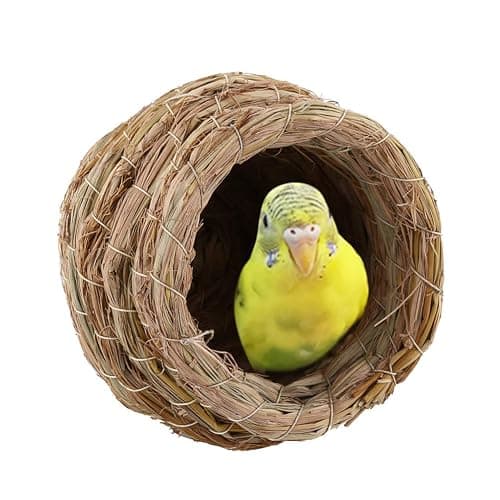 Bird Nest, Handwoven Straw Bird Nest for Myna Thrush Budgie Peony Finch Natural Hatching Breeding Cave House for Small Birds - Image 1