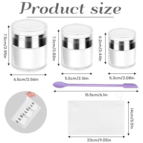 Airless Pump Jars Refillable Cosmetic Moisturizer Pump Botttles Travel Size for Cream, Gels and Lotion with Silicone Spatula (0.5oz+1oz+1.7oz) thumbnail 2