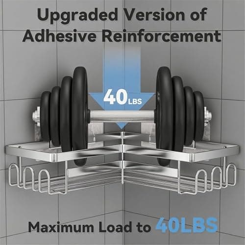 Flyrat 3 Pack Adhesive Corner Shower Caddy Shelf Organizer Rack, No Drilling Stainless Steel Shower Storage Rack with Hooks for Bathroom Storage & Home Decor thumbnail 3