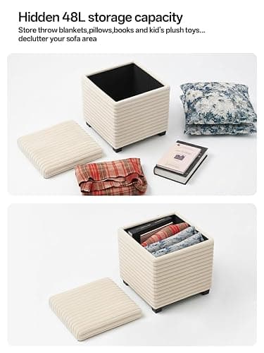 ABHENG 17.7 inches Faux Fur Ottomans Cube with Legs, Metal Framed Vanity Stool Chair Storage Ottoman Foot Rest Stool, Holds 770 LB for Dorm Living Room Bedroom White UASND644W thumbnail 4