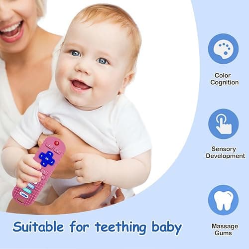 MACLUD 3 Pack Remote Control Shape Silicone Teethers for Babies Chew Toys, Teething Toys for Infant Toddlers,Baby Remote Control Toy, teethers for Babies 6-12 Months (Black&Blue&Pink) thumbnail 9