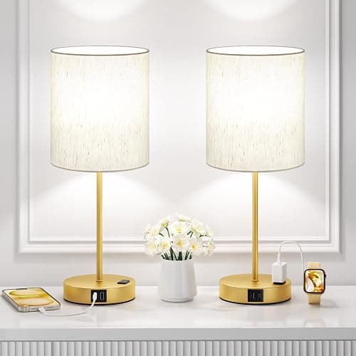 Gold Touch Lamps for Nightstand Set of 2 - Bedside Table Lamp for Bedroom with Dual USB Ports & AC Outlet, 3-Way Dimmable Lamps for Living Room Boys Room, Night Light with 5000K Daylight Bulbs thumbnail 8