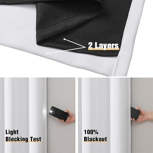 ChrisDowa White 100% Blackout Curtains for Bedroom with Black Liner, 2 Thick Layers Total Blackout Thermal Insulated Grommet Window Curtains 2 Panels Set (Pure White, 52 x 84 Inch) thumbnail 5
