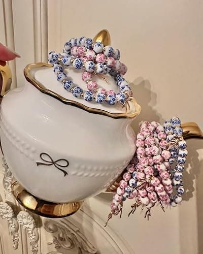 Beads Bow Charm Bracelet for Women Flower Vintage Bracelet Handmade Stretch Beaded Dainty Romantic Jewelry Gifts thumbnail 9