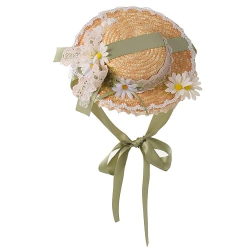 COSDREAMER Girls Women Tea Party Sun Hat Lace Ribbons Straw Hats Small - Image 1