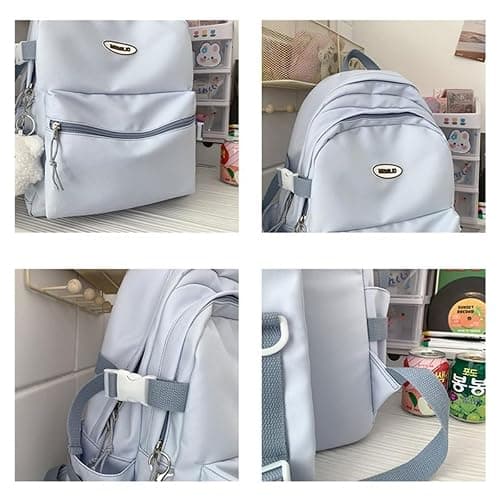 VTTDB Kawaii Backpack with Cute Accessories Casual Aesthetic Daypack Simple Laptop Bag Waterproof Travel Rucksack for Women (blue) thumbnail 5