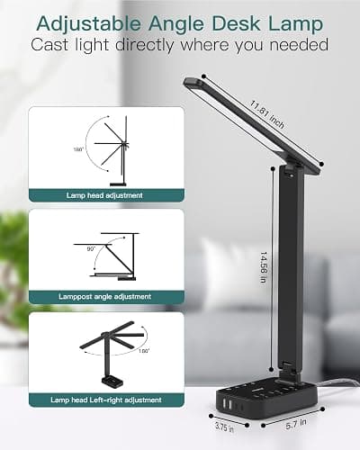 Addtam LED Desk Lamp, Power Strip with 3 Outlets 4 USB Charging Ports(2 USBC), 4 Modes 5 Level Brightness Touch Lamp, Small Desk Lamp for Home Office College Dorm Room Essentials thumbnail 4