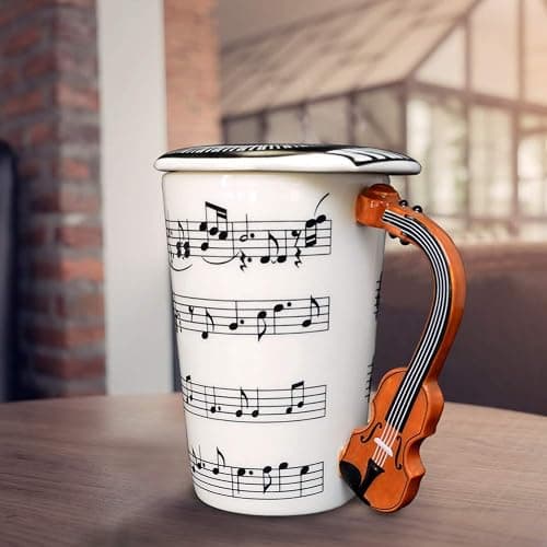 Lavezee Music Coffee Mug With Lid And Violin Handle 15 Ounce, Water Tea Drinks Cup, Gift For Music Lover/Teacher/Friend thumbnail 7
