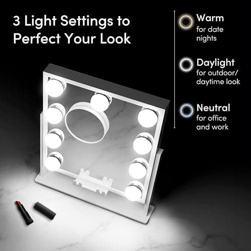 Fancii Vanity Mirror with Lights, BT Speaker, Wireless Charging - Detachable 10X Magnifying Mirror, 9 Hollywood Bulbs, LED Lighted Makeup Mirror with Phone Stand, 3 Color Modes, Adjustable Tilt thumbnail 5