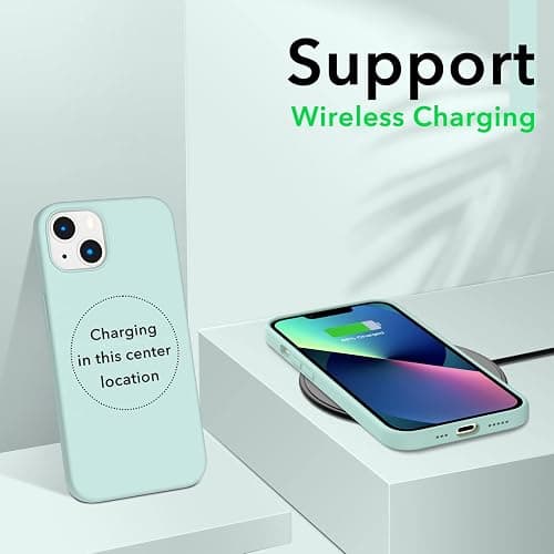 ORNARTO Compatible with iPhone 13 Case 6.1, Slim Liquid Silicone 3 Layers Full Covered Soft Gel Rubber Phone Case Protective Cover 6.1 Inch-Mint Green thumbnail 5