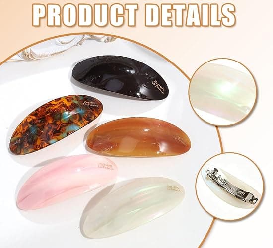 6 Stück Französische Haarspangen aus Acetat, Damen Haarklammer Klein Ovale Französische Haarspange Flat Claw Clip Haarclips für Halbe Frisuren, Retro Design Schildpatt & Perlglanz, Für Dickes Haar thumbnail 2