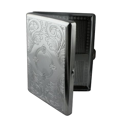 Etched Cigarette Case Victorian Style Metal Holder for Regular, King and 100's Size (Etched Silver) RFID thumbnail 6