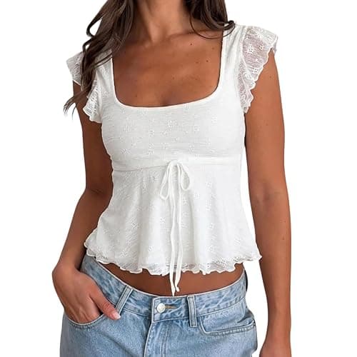 Meihuida Women's Lace Babydoll Cap Sleeve Tank Top - Image 1