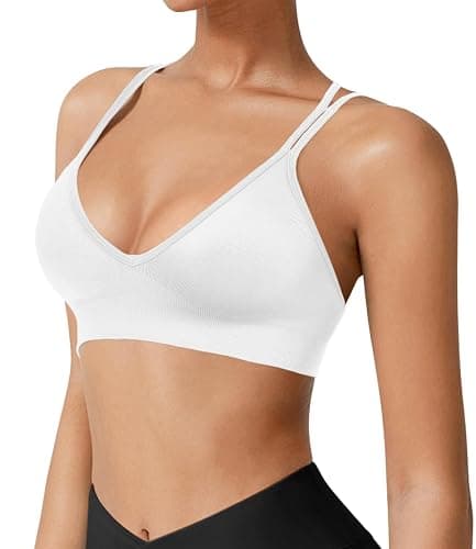 VEQING Seamless V-Neck Women Sports Bras, Padded Cross Back Wireless Low Impact Workout Yoga Bras for Small Chests, 3 Pack thumbnail 4