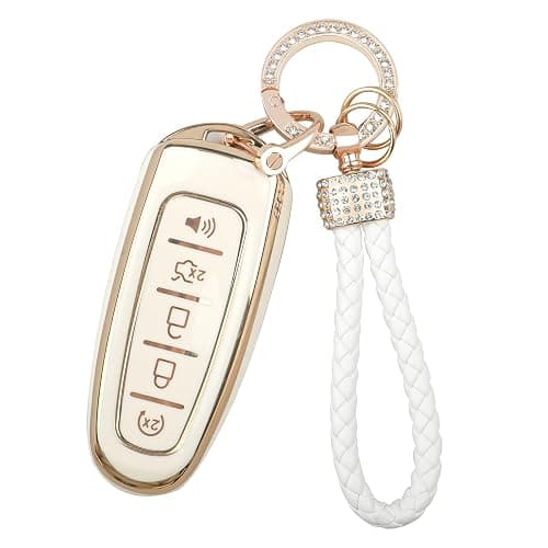 WSAuto Key Fob Cover Keychain Kit Compatible with Ford C-Max Edge Escape Expedition Explorer Flex Focus Taurus Lincoln MKS MKT MKX Navigator Accessories White - Image 1