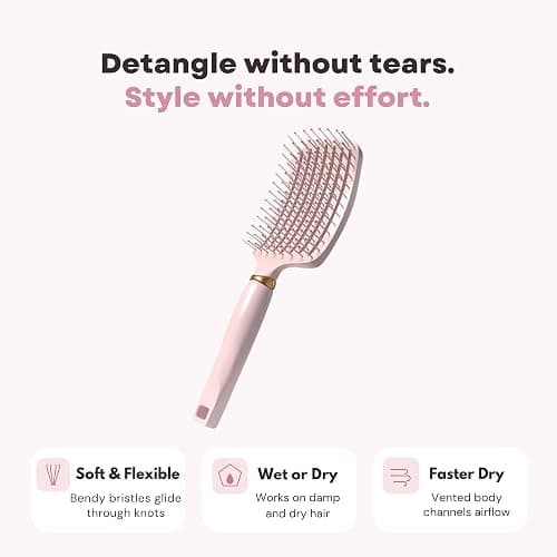 Mineroll Detangler Hair Brush – Soft Bristle Vent Brush for Wet & Dry Hair, Pain-Free Detangling for Curly, Wavy, Fine & Straight Hair, For Women, Men & Kids (Pink) thumbnail 6